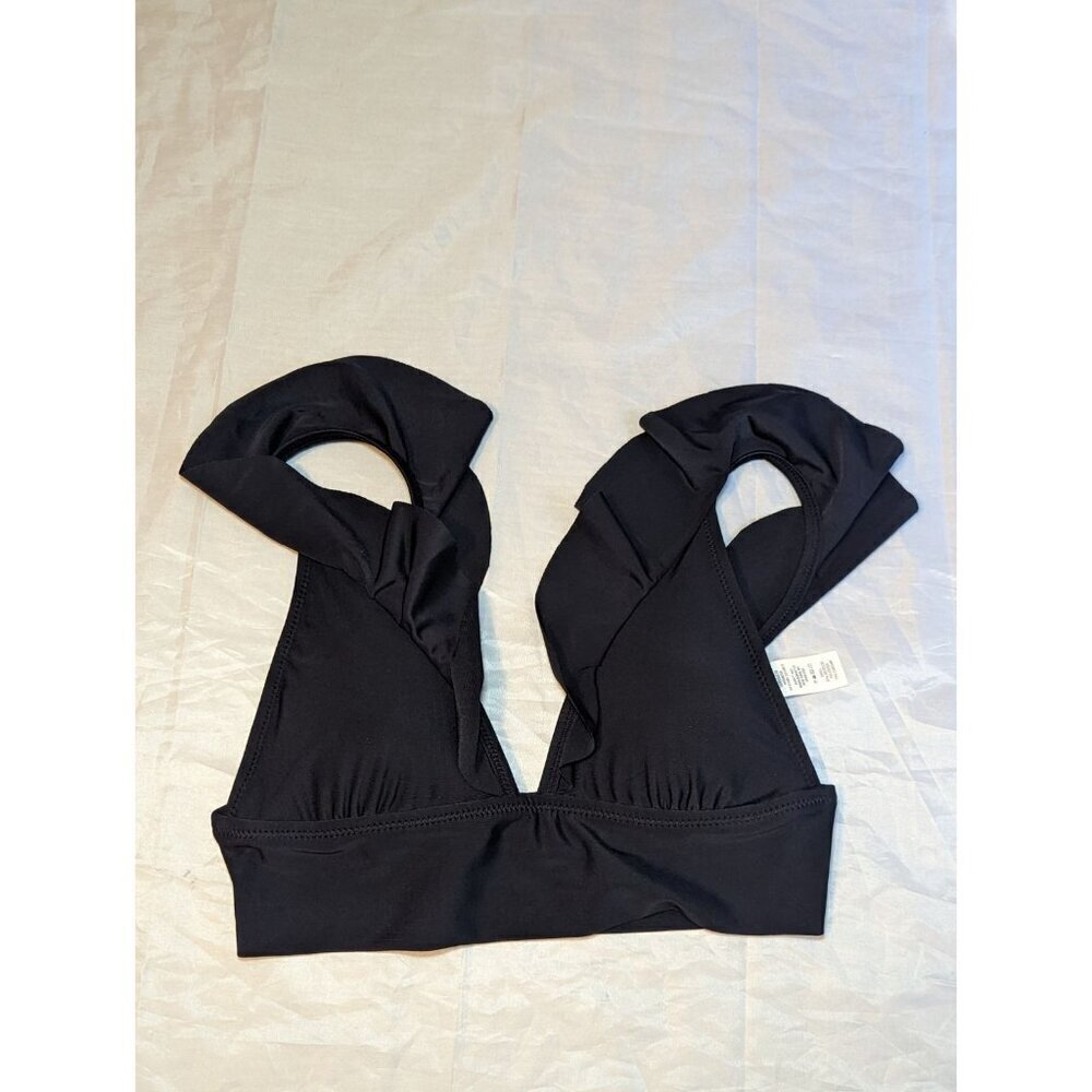 Aerie Ruffle Longline Triangle Bikini Top Size XS Black NWT